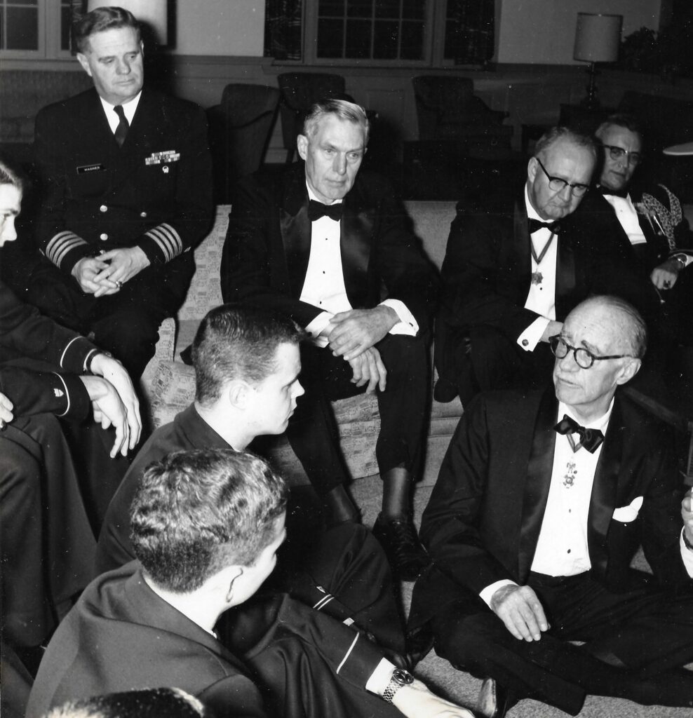 Laurens Morgan Hamilton (right) with U.S. Coast Guard Academy cadets, 1966. Alexander Hamilton founded the Coast Guard in 1790.